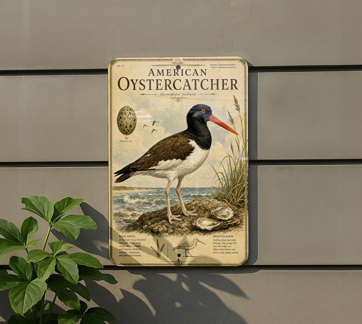 American Oystercatcher Metal Sign, Audubon Ornithology Plate, Scientific Bird Illustration, Range Map & Habitat Scene Wall Decor — photo 5