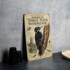 American Three-Toed Woodpecker Metal Sign, Audubon-Inspired Natural History Bird Illustration, Scientific Name Range Map Notes Habitat Scene — photo 4