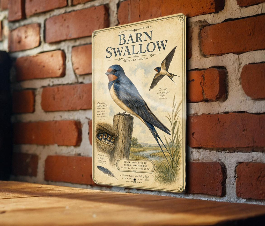 Barn Swallow Metal Sign, Audubon-Inspired Natural History Bird Illustration with Scientific Name, Range Map, Habitat Notes Wall Decor — photo 1