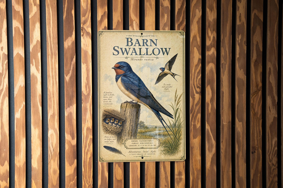 Barn Swallow Metal Sign, Audubon-Inspired Natural History Bird Illustration with Scientific Name, Range Map, Habitat Notes Wall Decor — photo 2