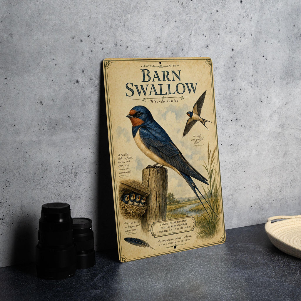 Barn Swallow Metal Sign, Audubon-Inspired Natural History Bird Illustration with Scientific Name, Range Map, Habitat Notes Wall Decor — photo 4