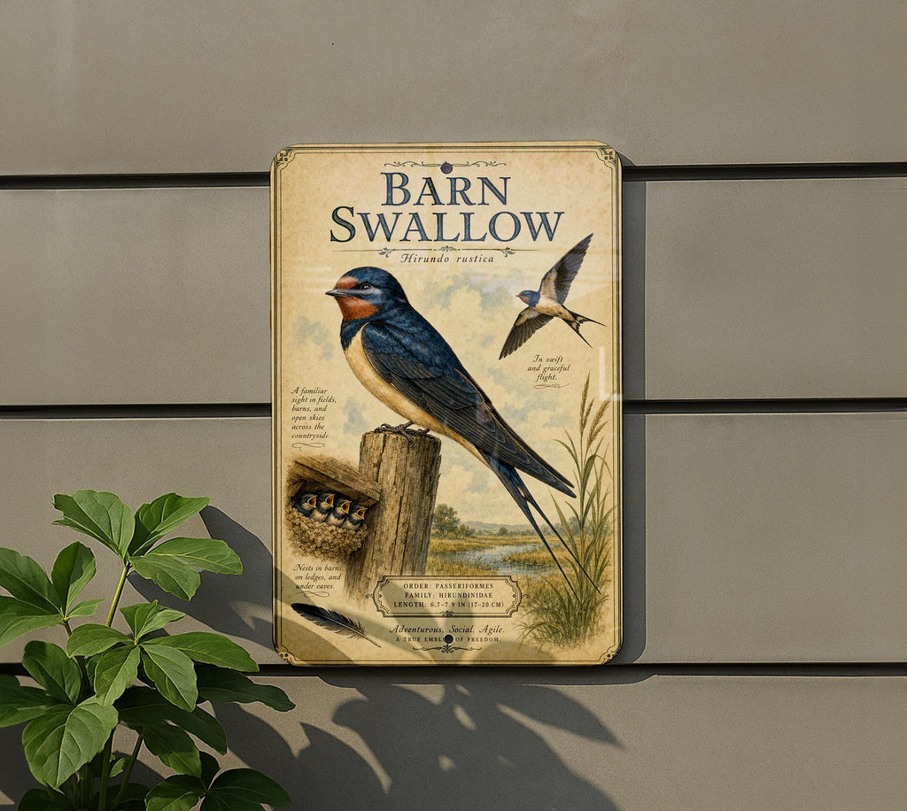 Barn Swallow Metal Sign, Audubon-Inspired Natural History Bird Illustration with Scientific Name, Range Map, Habitat Notes Wall Decor — photo 5