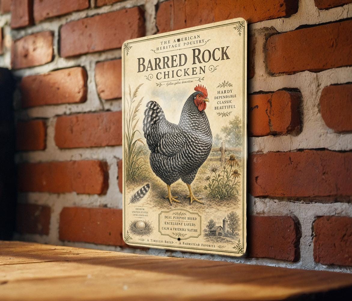 Barred Rock Chicken Metal Sign, Vintage Natural History Poultry Illustration, Scientific Specimen Plate Wall Decor for Farmhouse Cabin Lodge — photo 2