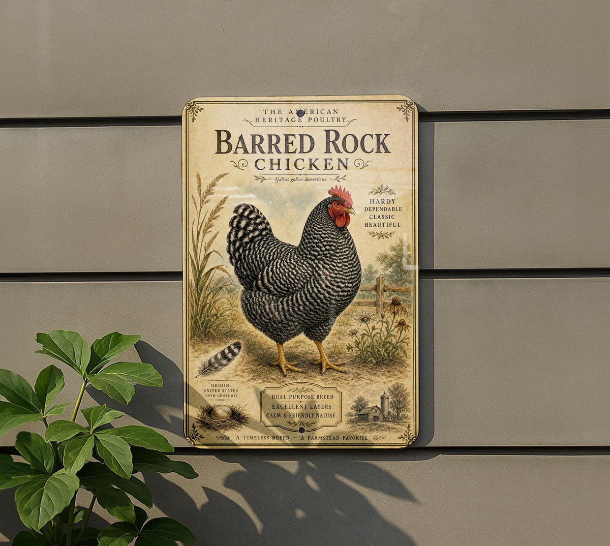 Barred Rock Chicken Metal Sign, Vintage Natural History Poultry Illustration, Scientific Specimen Plate Wall Decor for Farmhouse Cabin Lodge — photo 5