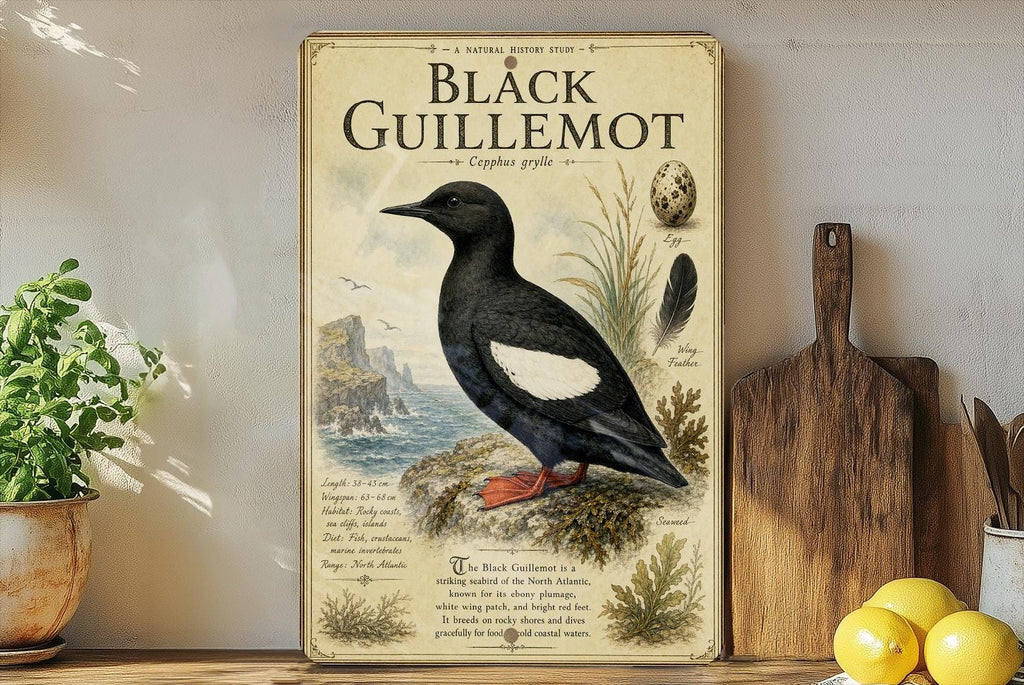 Black Guillemot Metal Sign Vintage Natural History Bird Plate Scientific Name Range Map Habitat Notes Ornithology Wall Decor — photo 3