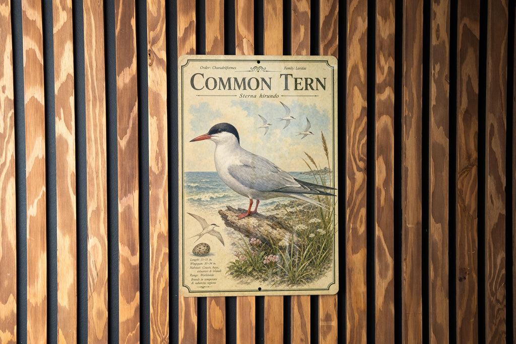 Common Tern Metal Sign, Audubon-Inspired Ornithology Illustration, Scientific Bird Plate with Range Map, Habitat Notes Decor — photo 2