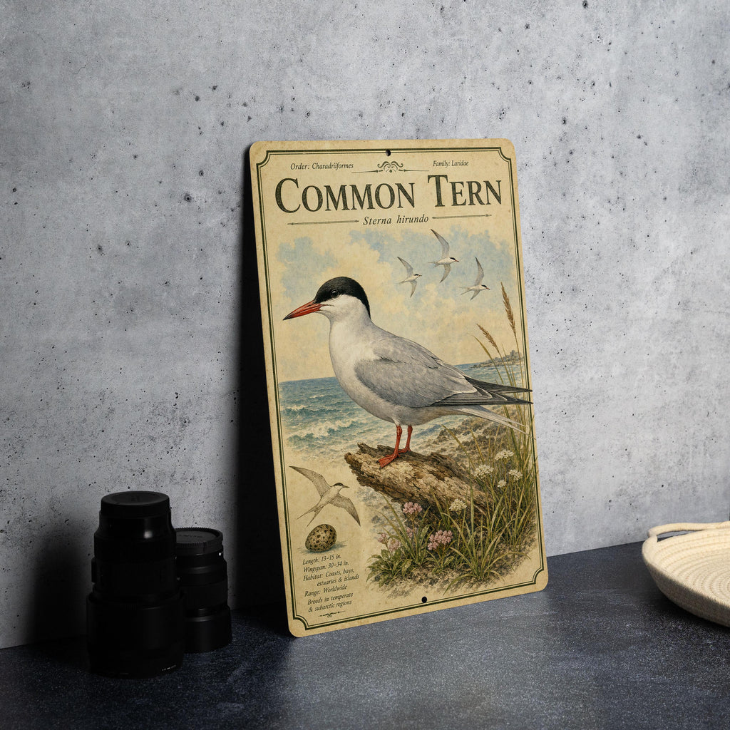 Common Tern Metal Sign, Audubon-Inspired Ornithology Illustration, Scientific Bird Plate with Range Map, Habitat Notes Decor — photo 4