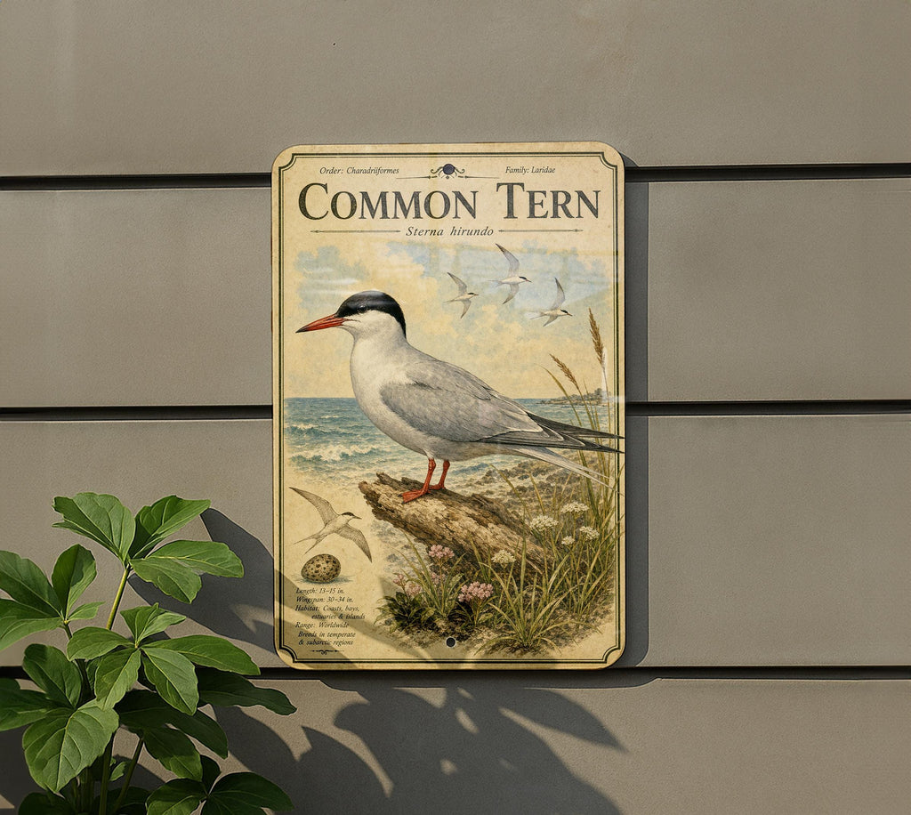 Common Tern Metal Sign, Audubon-Inspired Ornithology Illustration, Scientific Bird Plate with Range Map, Habitat Notes Decor — photo 5