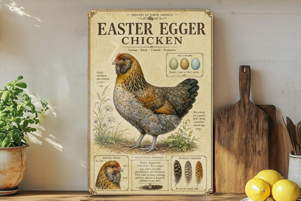 Easter Egger Chicken Metal Sign Vintage Natural History Ornithology Plate Scientific Bird Illustration with Habitat Notes Range Map — photo 1