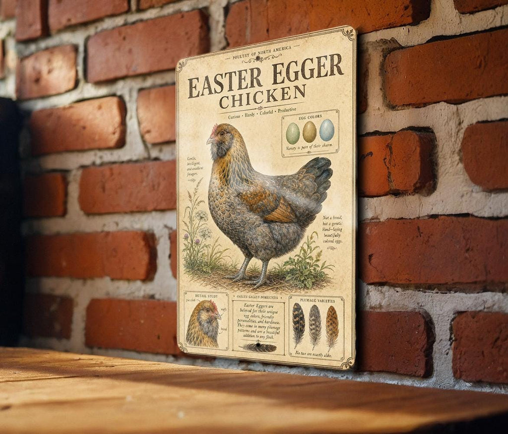 Easter Egger Chicken Metal Sign Vintage Natural History Ornithology Plate Scientific Bird Illustration with Habitat Notes Range Map — photo 2