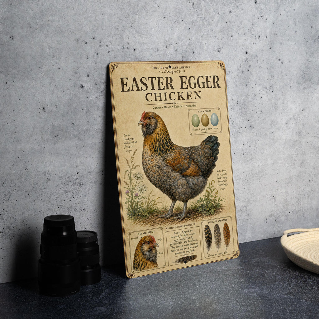Easter Egger Chicken Metal Sign Vintage Natural History Ornithology Plate Scientific Bird Illustration with Habitat Notes Range Map — photo 4