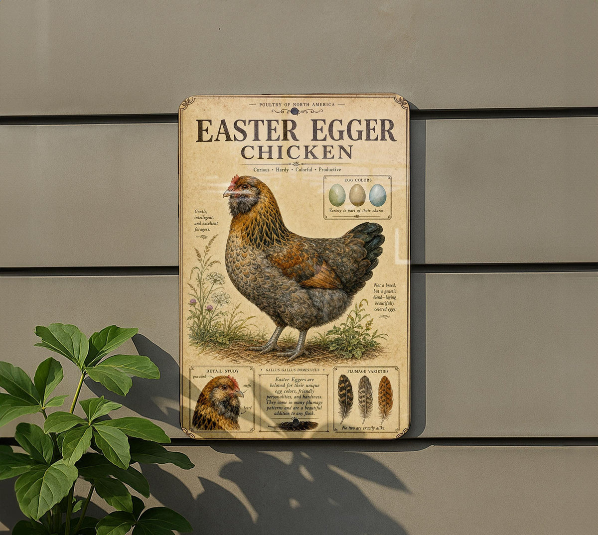Easter Egger Chicken Metal Sign Vintage Natural History Ornithology Plate Scientific Bird Illustration with Habitat Notes Range Map — photo 5