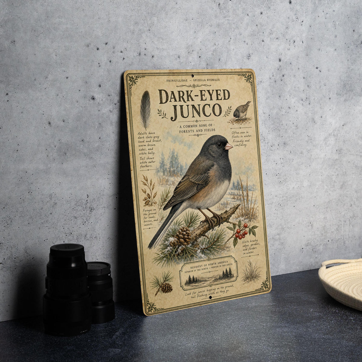 Dark-Eyed Junco Metal Sign, Audubon-Inspired Bird Illustration, Natural History Specimen Plate, Scientific Ornithology Wall Art — photo 4