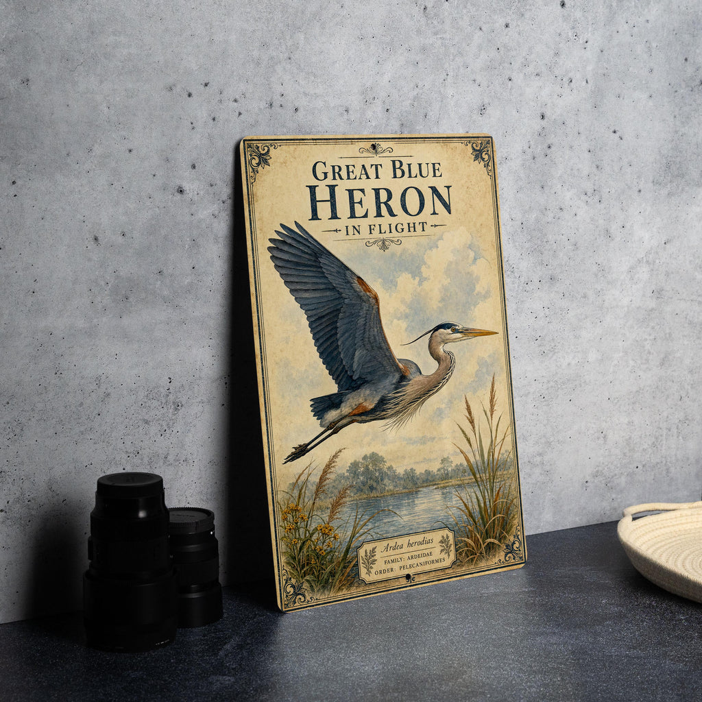 Great Blue Heron in Flight Metal Sign, Audubon Ornithology Illustration, Scientific Name Range Map Notes, Natural History Wall Decor — photo 4