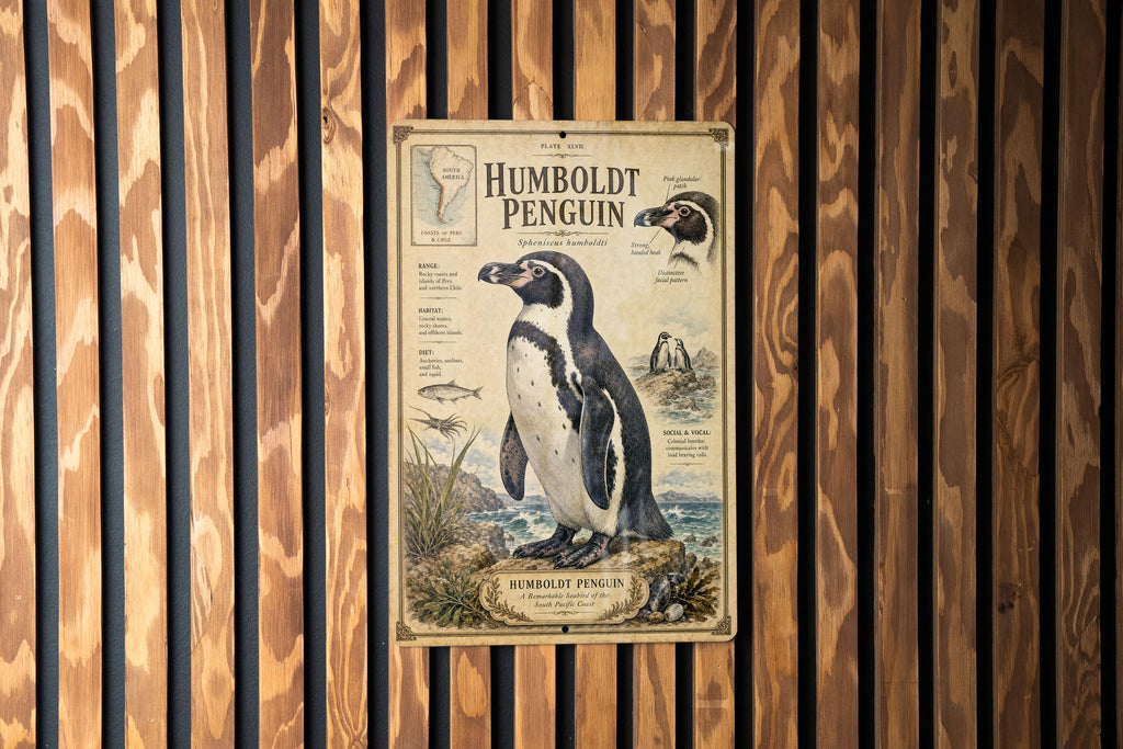 Humboldt Penguin Metal Sign, Natural History Specimen Plate, Scientific Name, Range Map, Habitat Notes, Birdwatcher Decor — photo 2