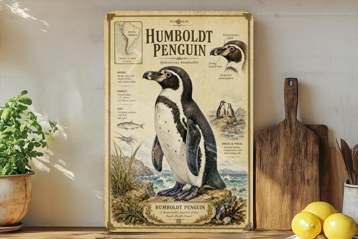 Humboldt Penguin Metal Sign, Natural History Specimen Plate, Scientific Name, Range Map, Habitat Notes, Birdwatcher Decor — photo 3