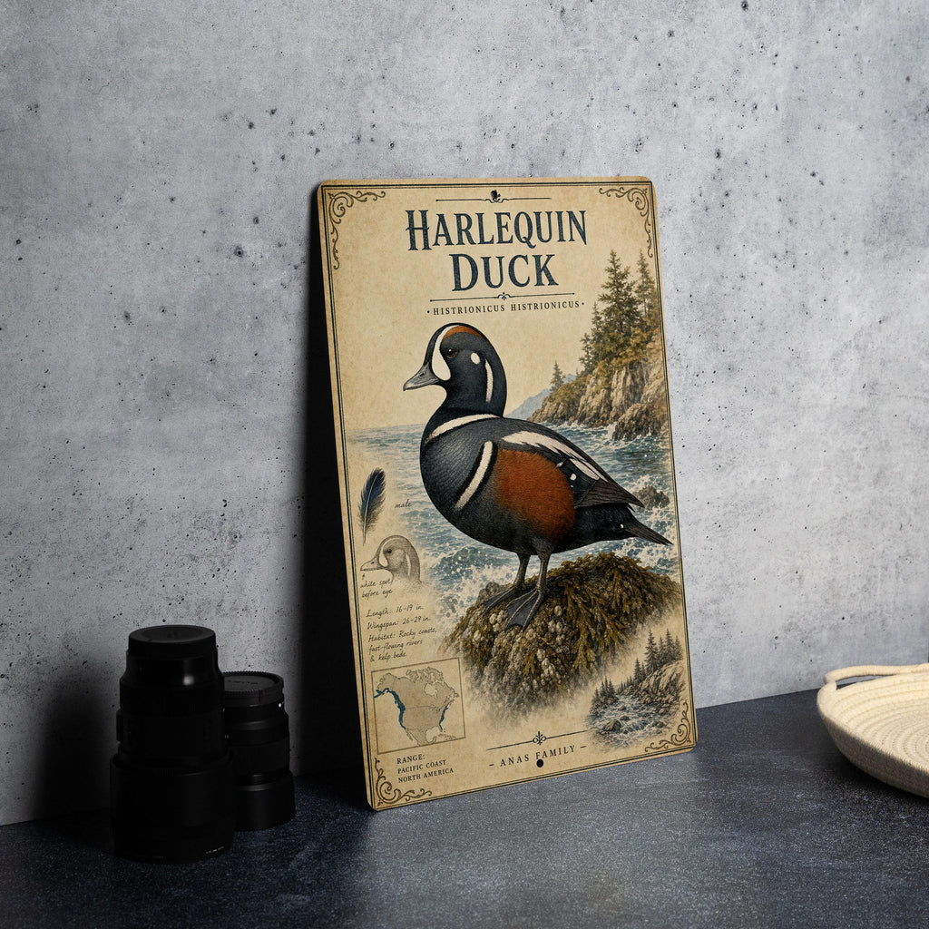 Harlequin Duck Metal Sign Vintage Natural History Bird Plate Scientific Name Range Map Habitat Notes Cabin Lodge Decor — photo 4