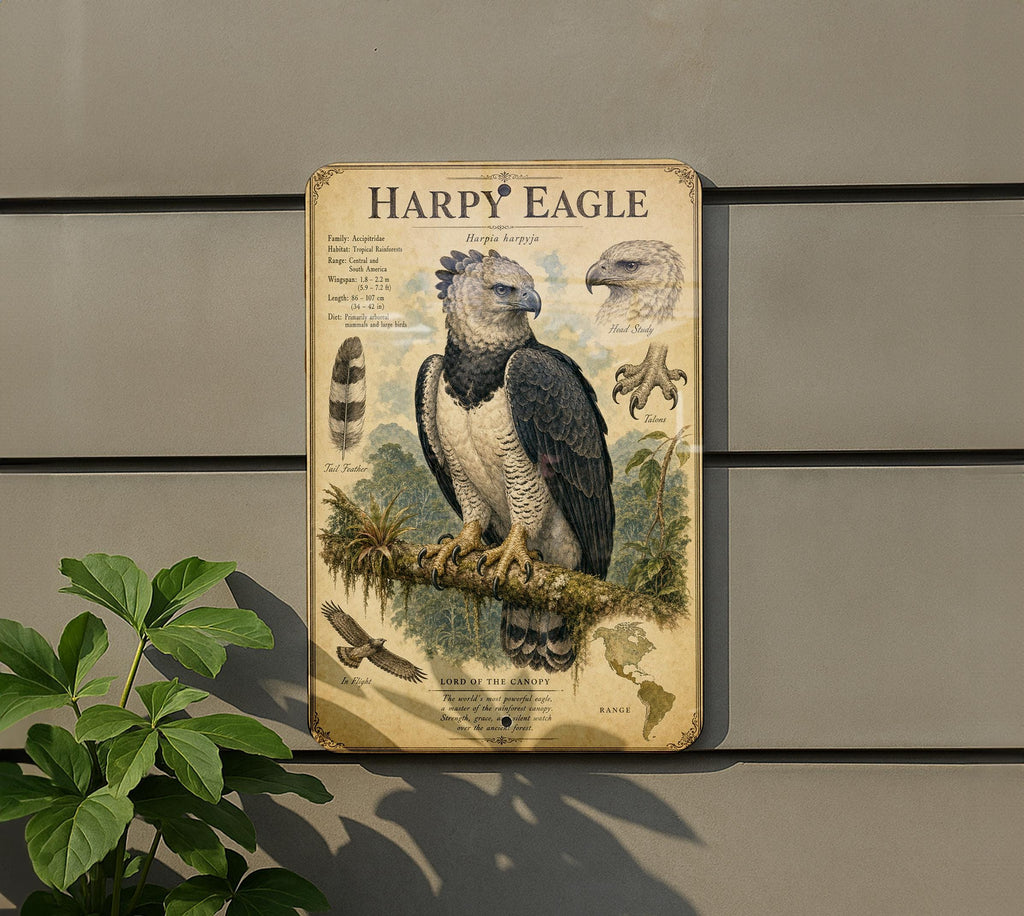 Harpy Eagle Metal Sign, Vintage Natural History Bird Plate, Audubon Ornithology Wall Decor, Scientific Name Range Map Notes — photo 5