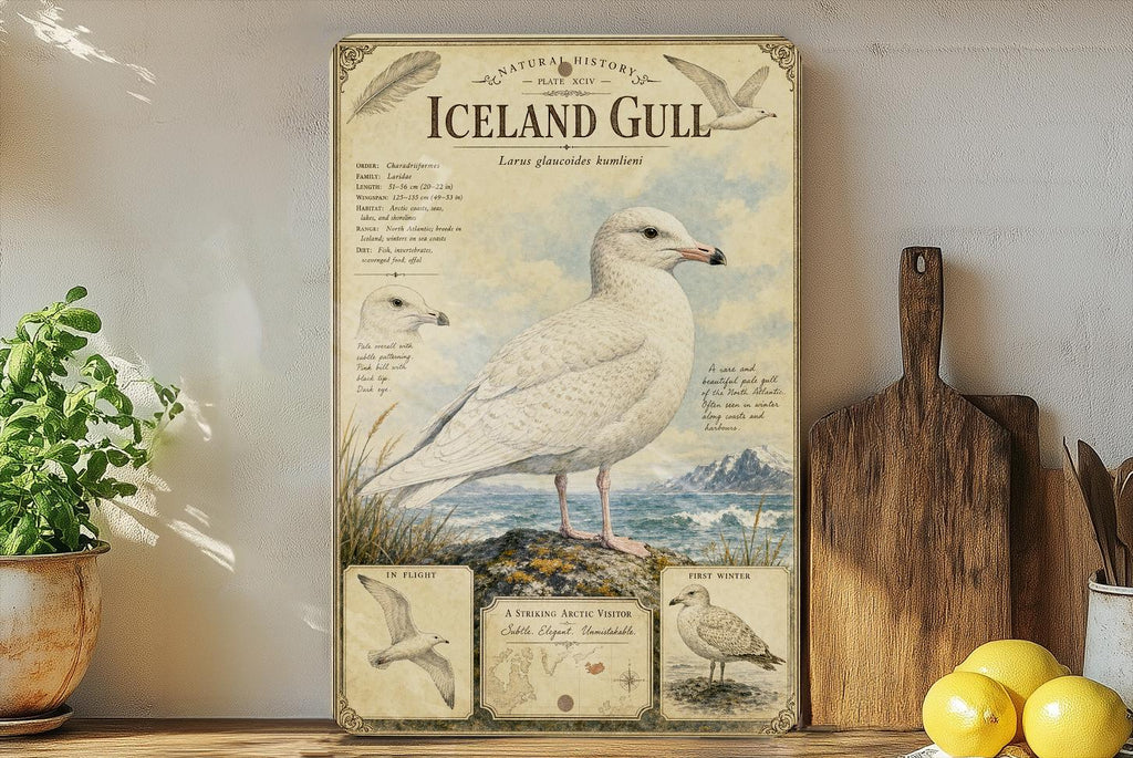 Iceland Gull Metal Sign, Audubon-Inspired Natural History Bird Plate with Scientific Name, Range Map, Habitat Notes Wall Decor — photo 2