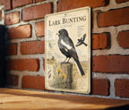 Lark Bunting Metal Sign Vintage Natural History Bird Illustration with Scientific Name Range Map Habitat Notes Cabin Lodge Decor — photo 3