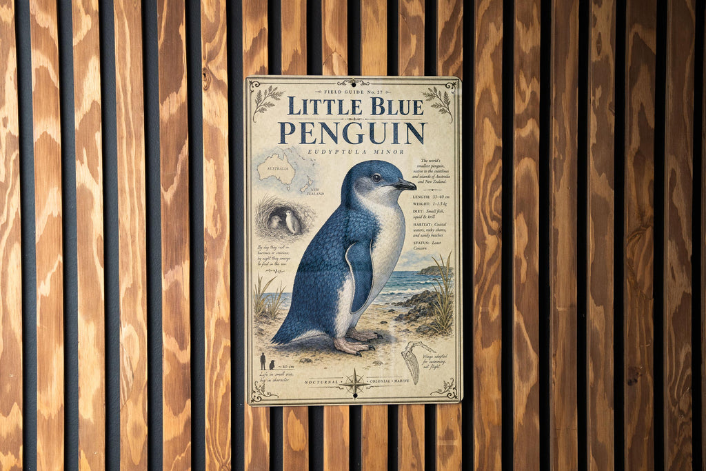 Little Blue Penguin Metal Sign, Vintage Natural History Specimen Plate, Scientific Name, Range Map, Habitat Notes Wall Decor — photo 3