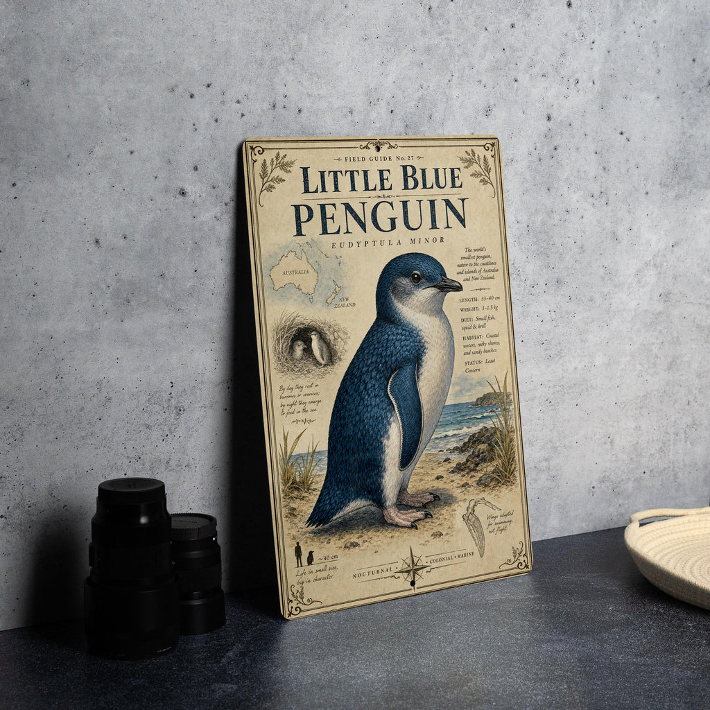 Little Blue Penguin Metal Sign, Vintage Natural History Specimen Plate, Scientific Name, Range Map, Habitat Notes Wall Decor — photo 4