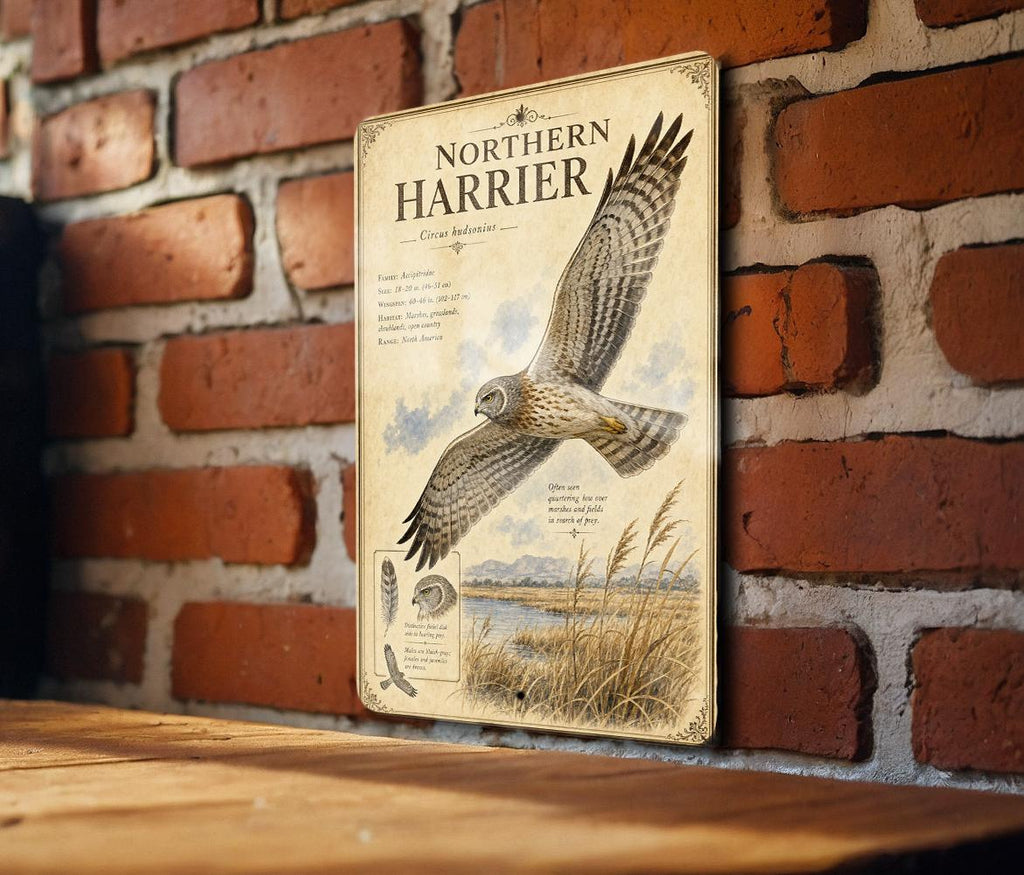 Northern Harrier Metal Sign, Audubon Ornithology Illustration, Scientific Name, Range Map, Habitat Notes, Natural History Wall Decor — photo 2