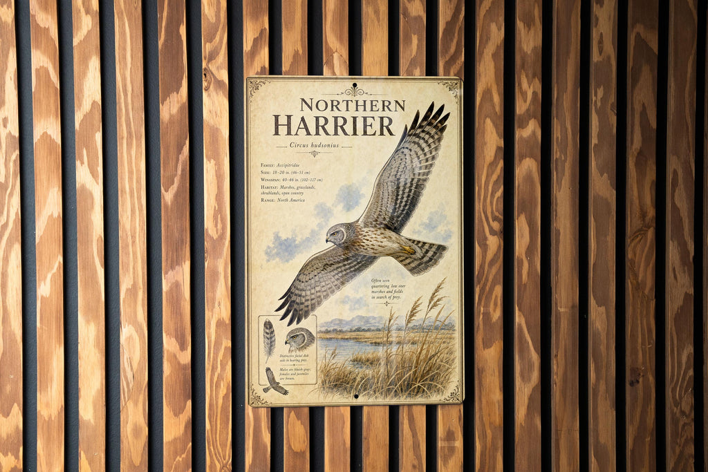 Northern Harrier Metal Sign, Audubon Ornithology Illustration, Scientific Name, Range Map, Habitat Notes, Natural History Wall Decor — photo 3
