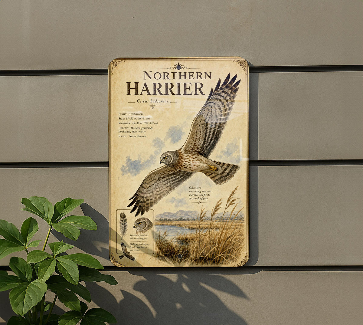 Northern Harrier Metal Sign, Audubon Ornithology Illustration, Scientific Name, Range Map, Habitat Notes, Natural History Wall Decor — photo 5