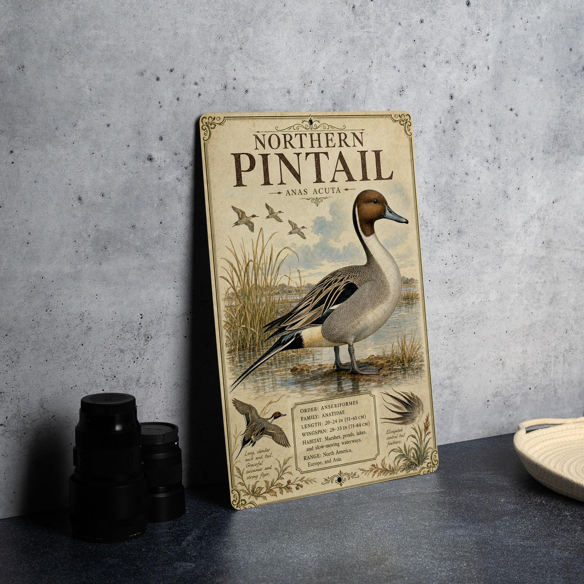 Northern Pintail Metal Sign Audubon-Inspired Ornithology Illustration Scientific Bird Specimen Plate with Range Map & Notes — photo 4