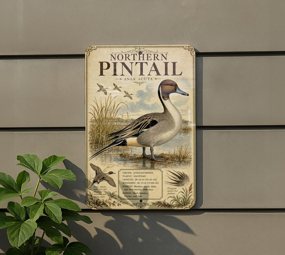 Northern Pintail Metal Sign Audubon-Inspired Ornithology Illustration Scientific Bird Specimen Plate with Range Map & Notes — photo 5