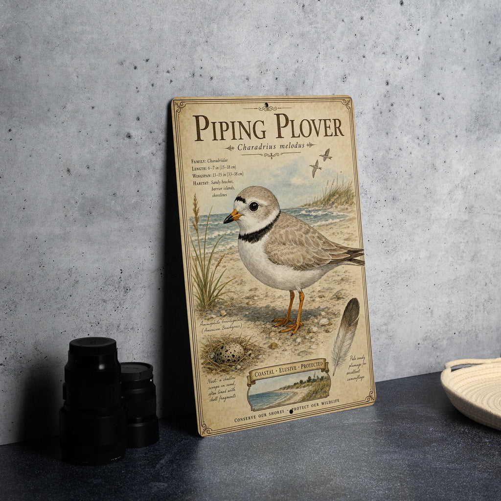 Piping Plover Metal Sign, Audubon-Inspired Ornithology Plate with Scientific Name, Range Map, Habitat Notes, Bird Lover Decor — photo 3