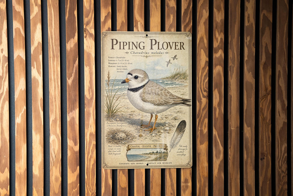 Piping Plover Metal Sign, Audubon-Inspired Ornithology Plate with Scientific Name, Range Map, Habitat Notes, Bird Lover Decor — photo 4