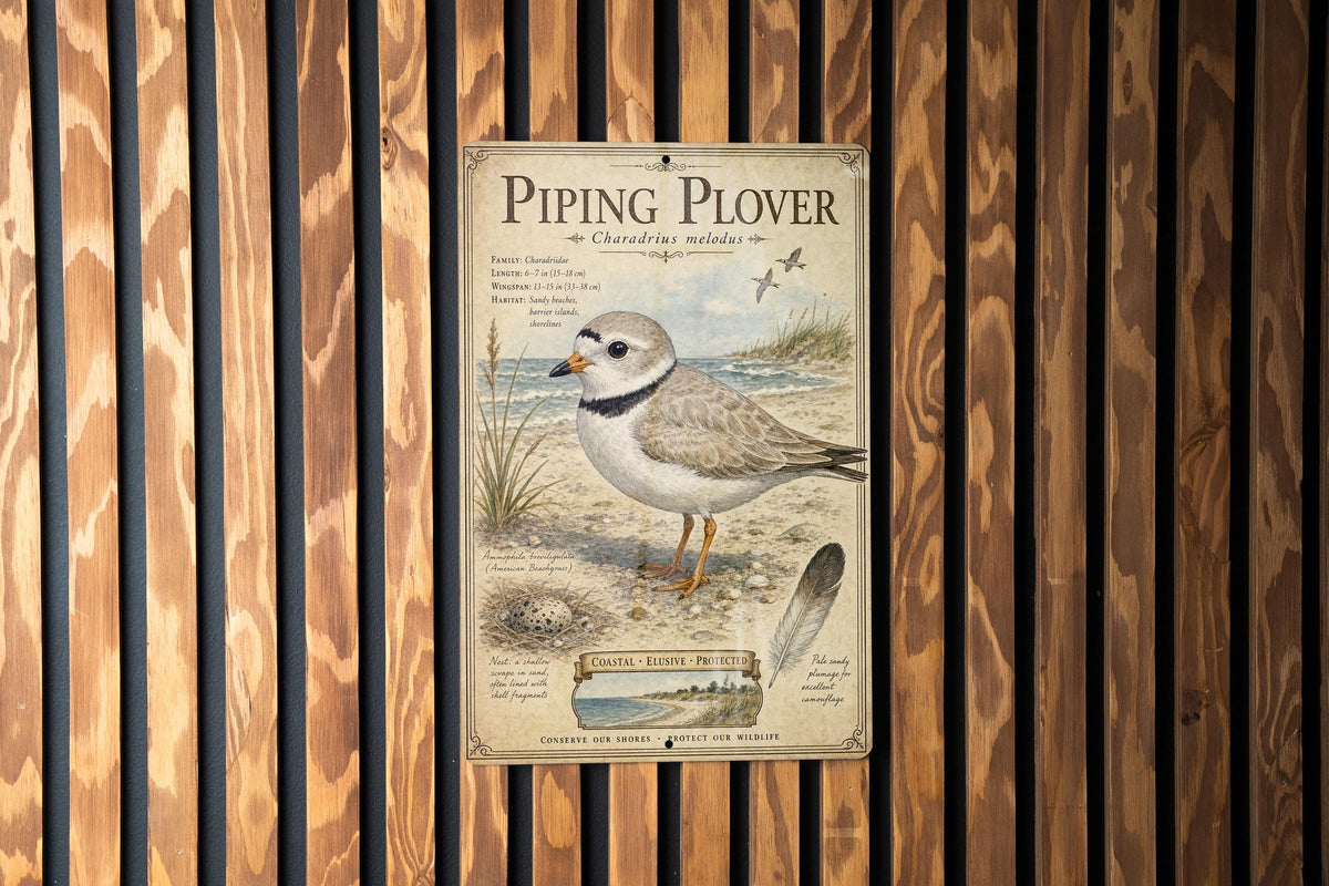Piping Plover Metal Sign, Audubon-Inspired Ornithology Plate with Scientific Name, Range Map, Habitat Notes, Bird Lover Decor — photo 4