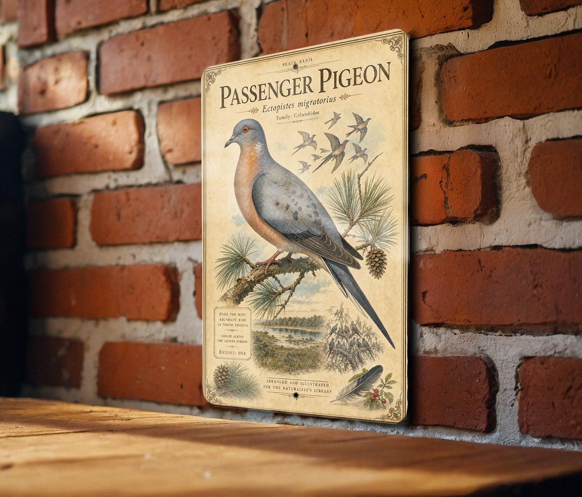 Passenger Pigeon Metal Sign, Vintage Natural History Bird Illustration, Audubon Ornithology Specimen Plate, Range Map & Notes Wall Decor — photo 3