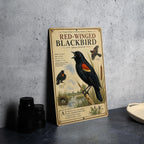 Red Winged Blackbird Metal Sign Natural History Ornithology Specimen Plate with Scientific Name Range Map Habitat Scene — photo 1