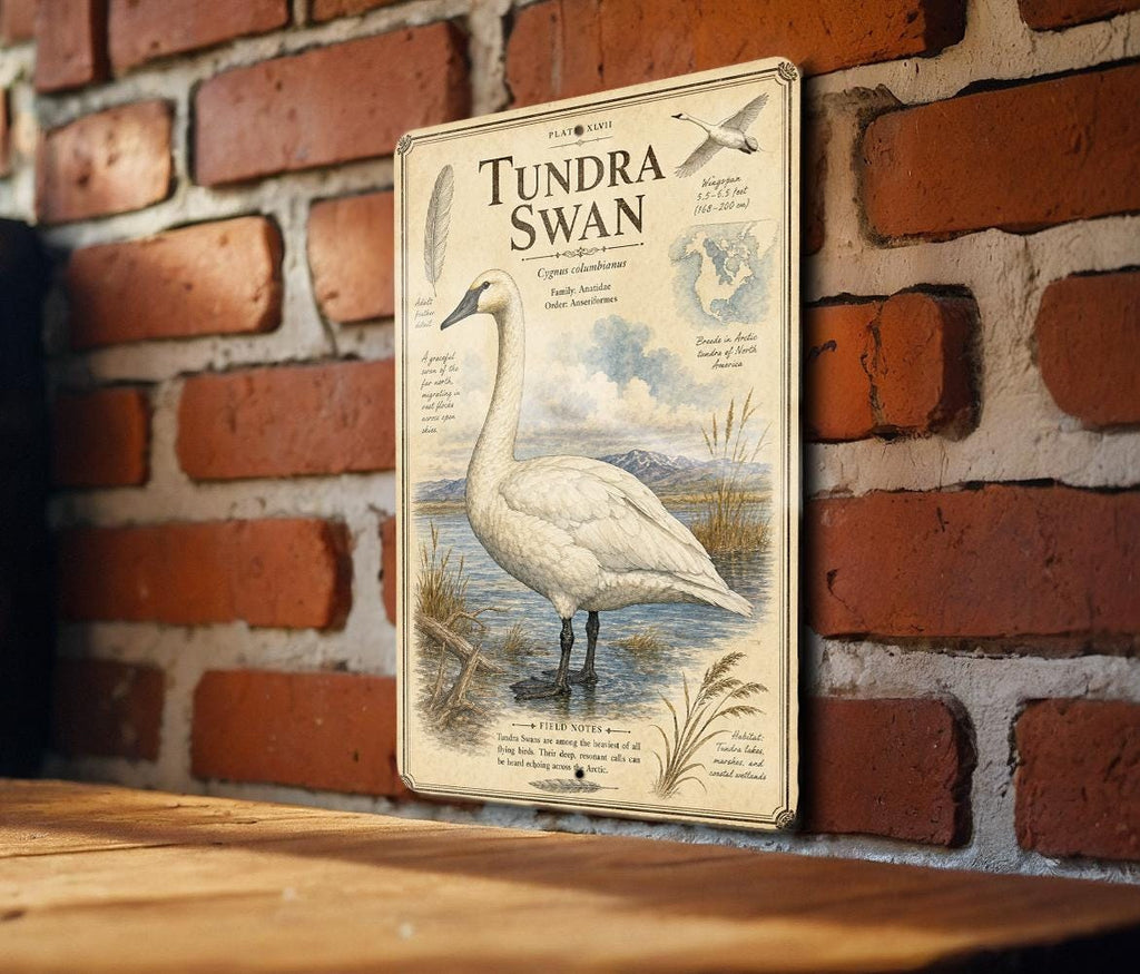Tundra Swan Metal Sign, Audubon-Inspired Natural History Bird Plate, Scientific Name Range Map Habitat Notes, Cabin Decor — photo 3