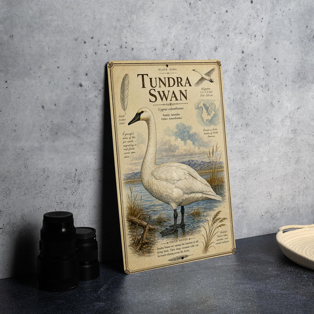 Tundra Swan Metal Sign, Audubon-Inspired Natural History Bird Plate, Scientific Name Range Map Habitat Notes, Cabin Decor — photo 4