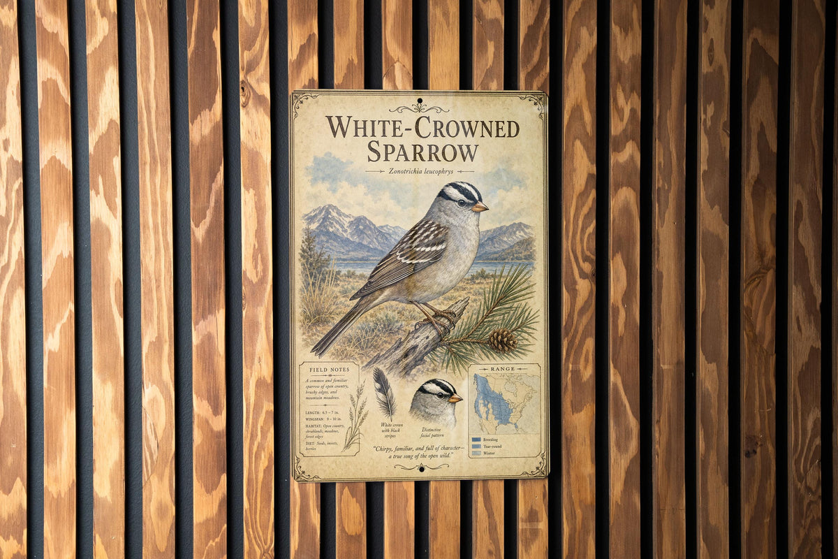 White-Crowned Sparrow Metal Sign Vintage Natural History Bird Illustration Ornithology Specimen Plate Wall Decor Gift — photo 2