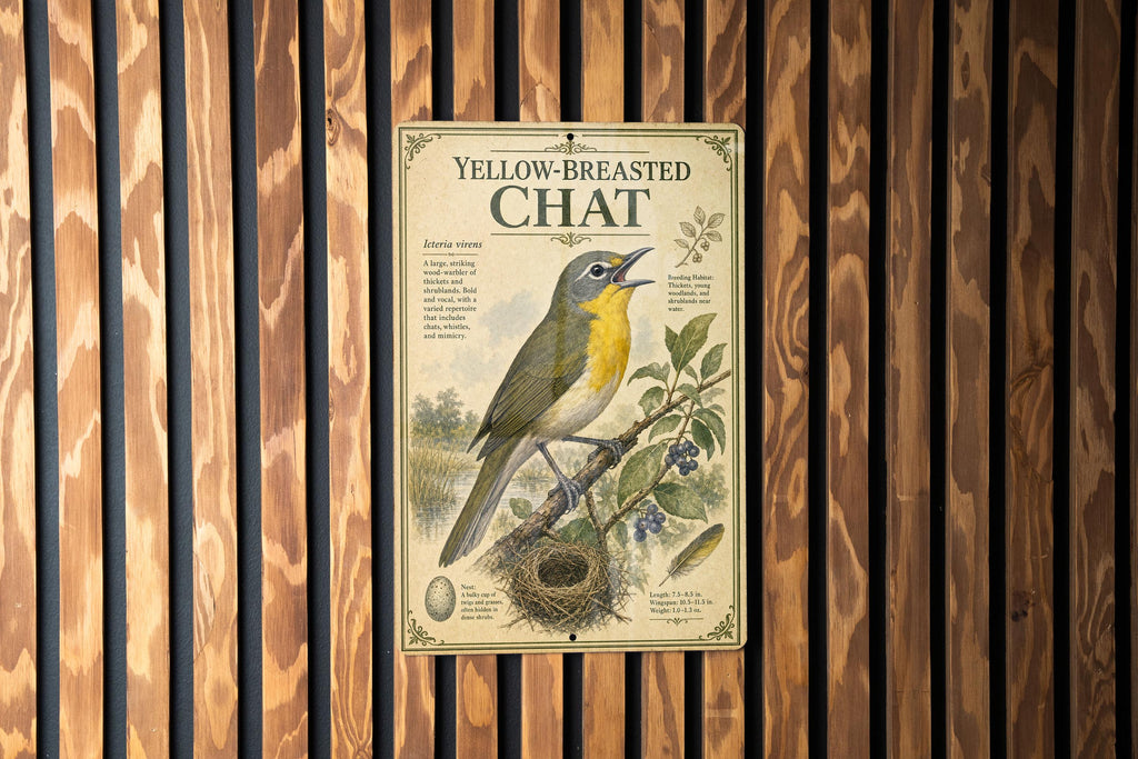 Yellow-Breasted Chat Metal Sign, Audubon-Inspired Bird Illustration, Natural History Specimen Plate, Ornithology Wall Decor — photo 5