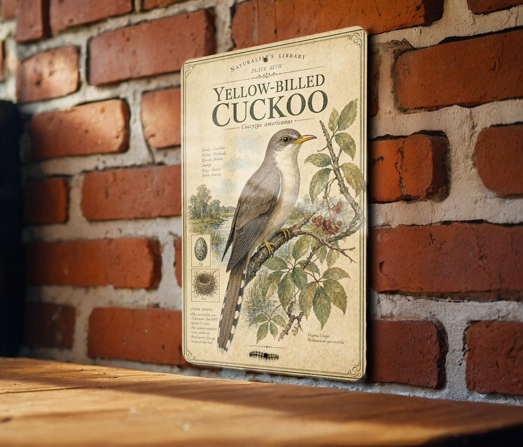 Yellow-Billed Cuckoo Metal Sign, Audubon-Inspired Natural History Bird Illustration, Scientific Name Range Map Habitat Notes Wall Decor — photo 4