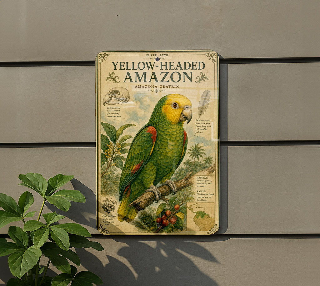 Yellow Headed Amazon Metal Sign, Vintage Natural History Bird Plate, Audubon Ornithology Wall Decor, Scientific Specimen Art — photo 3