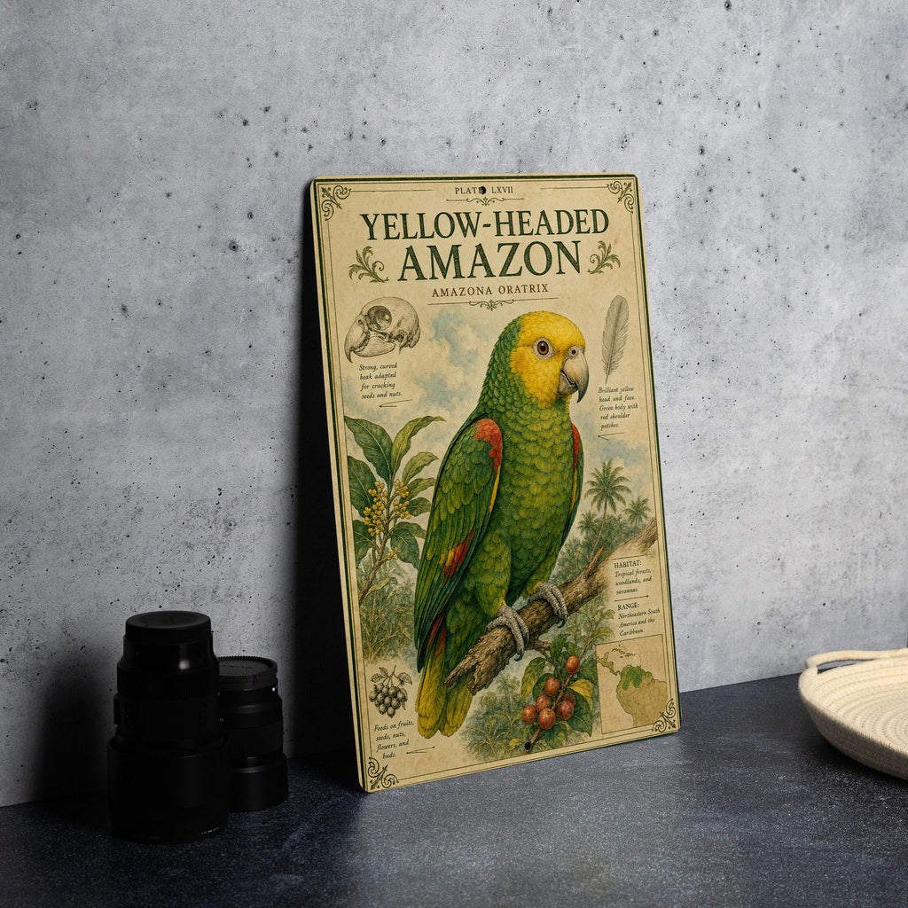 Yellow Headed Amazon Metal Sign, Vintage Natural History Bird Plate, Audubon Ornithology Wall Decor, Scientific Specimen Art — photo 4