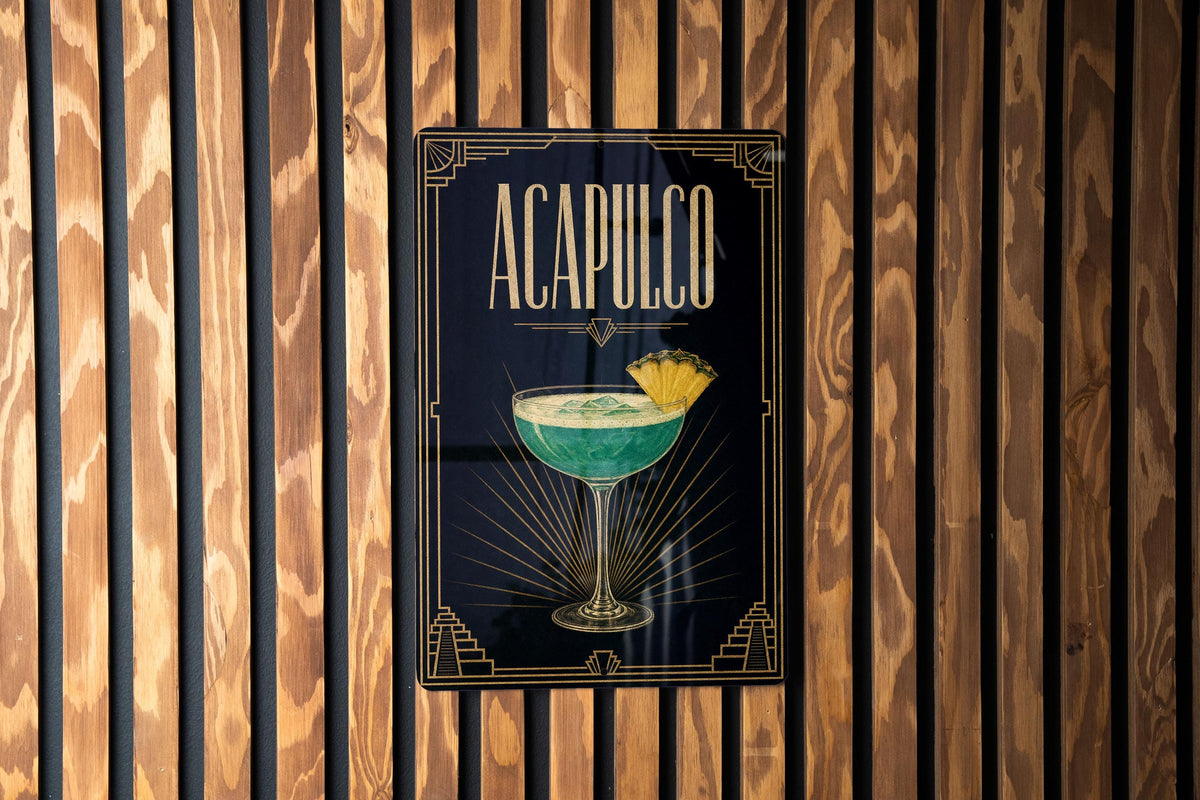 Acapulco Metal Sign, Vintage 1920s Art Deco Cocktail Poster, Acapulco Mexico Travel Bar Decor, Retro Cocktail Lounge Sign — photo 1