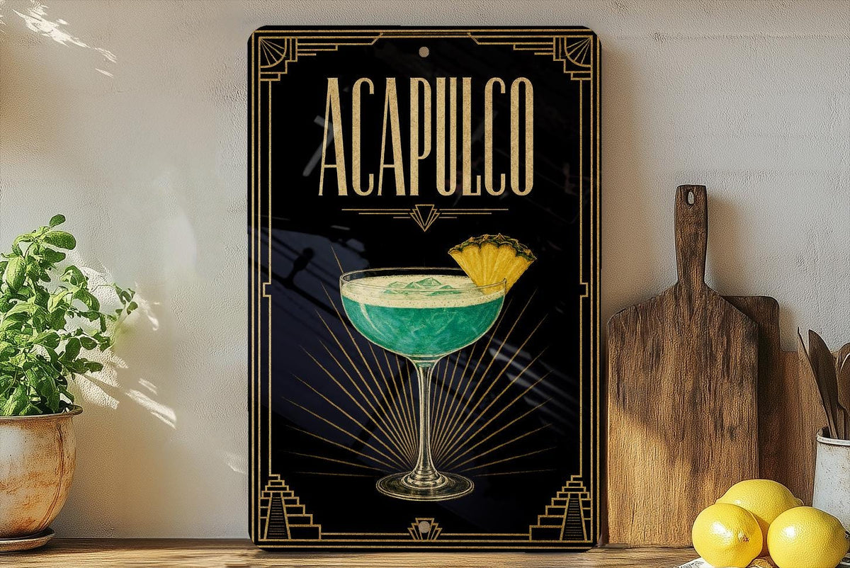 Acapulco Metal Sign, Vintage 1920s Art Deco Cocktail Poster, Acapulco Mexico Travel Bar Decor, Retro Cocktail Lounge Sign — photo 4