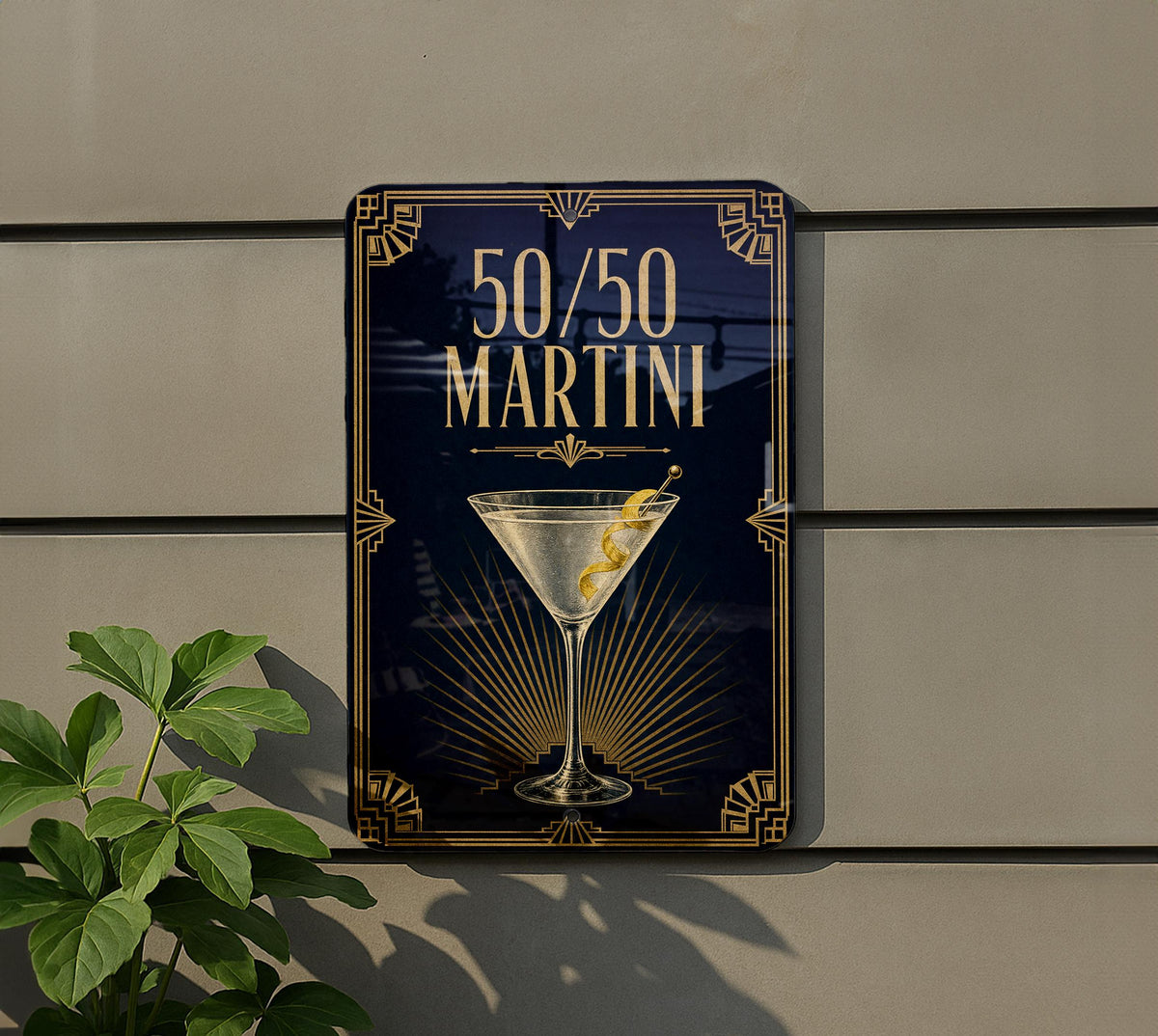 50/50 Martini Metal Sign, Vintage 1920s Art Deco Cocktail Poster, Classic Martini Bar Decor, Speakeasy Kitchen Wall Sign — photo 1