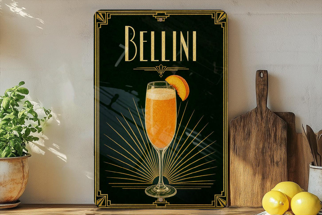 Bellini Cocktail Metal Sign, Vintage 1920s Art Deco Cocktail Poster Bar Decor, Peach Prosecco Aperitif Lounge Sign — photo 3