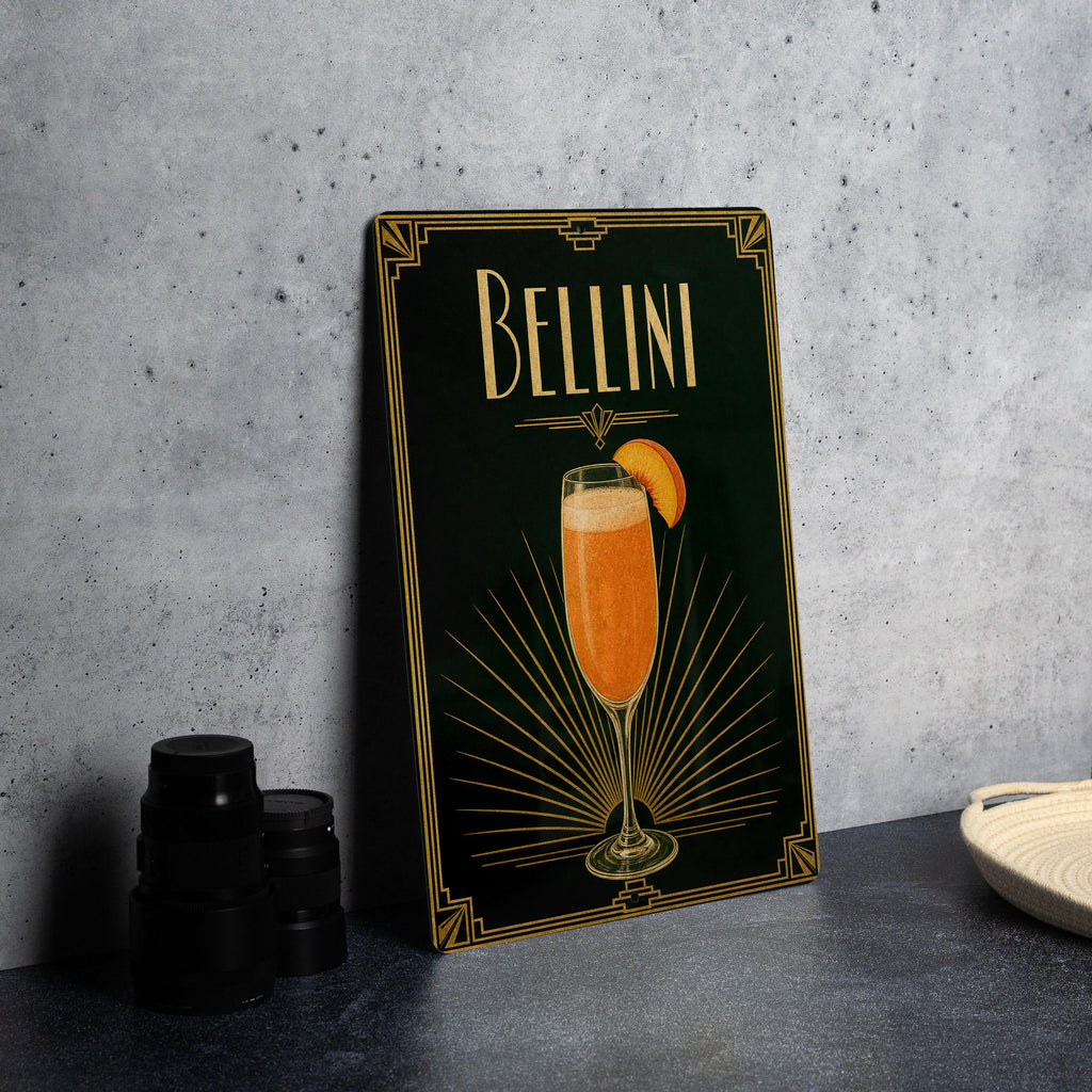 Bellini Cocktail Metal Sign, Vintage 1920s Art Deco Cocktail Poster Bar Decor, Peach Prosecco Aperitif Lounge Sign — photo 4