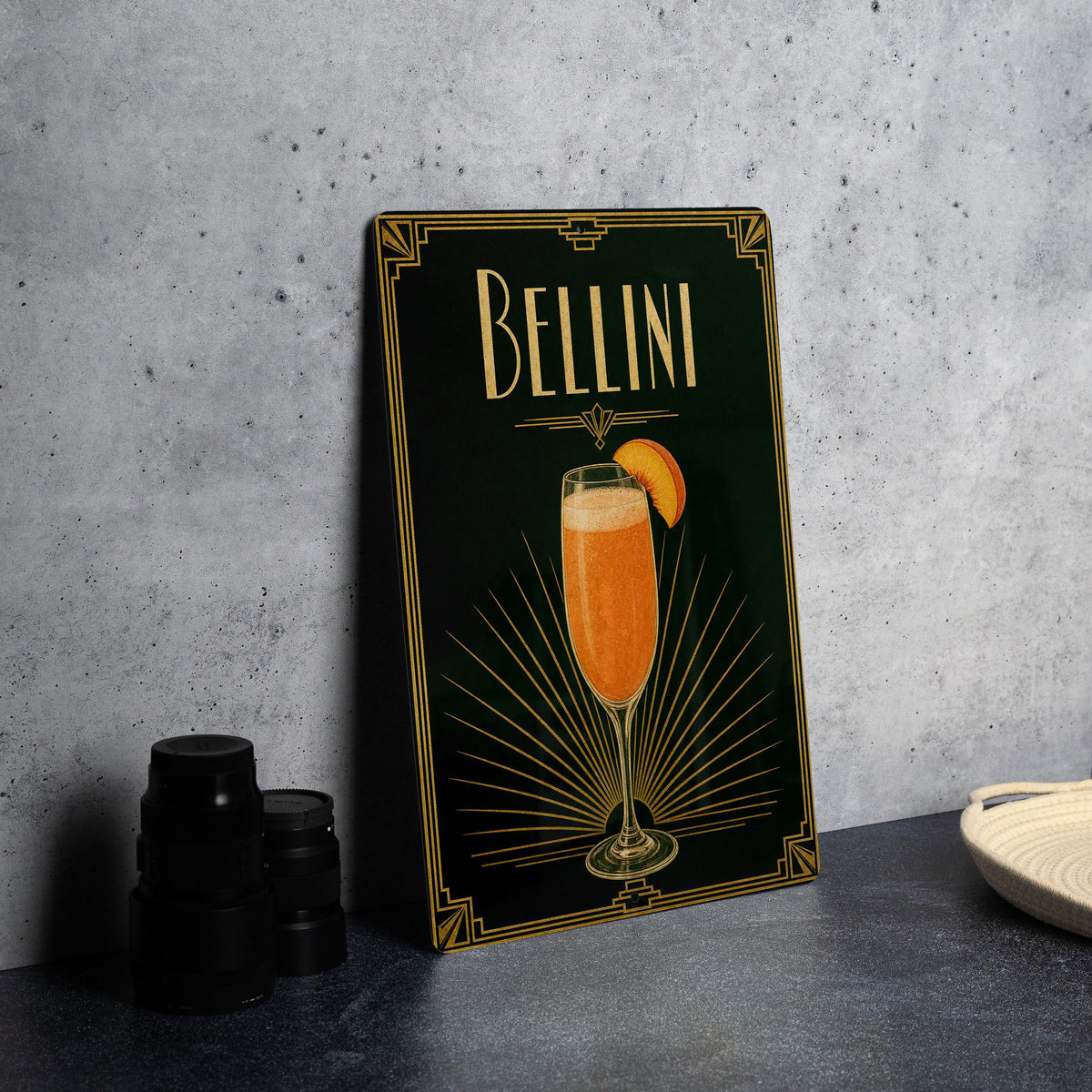 Bellini Cocktail Metal Sign, Vintage 1920s Art Deco Cocktail Poster Bar Decor, Peach Prosecco Aperitif Lounge Sign — photo 4