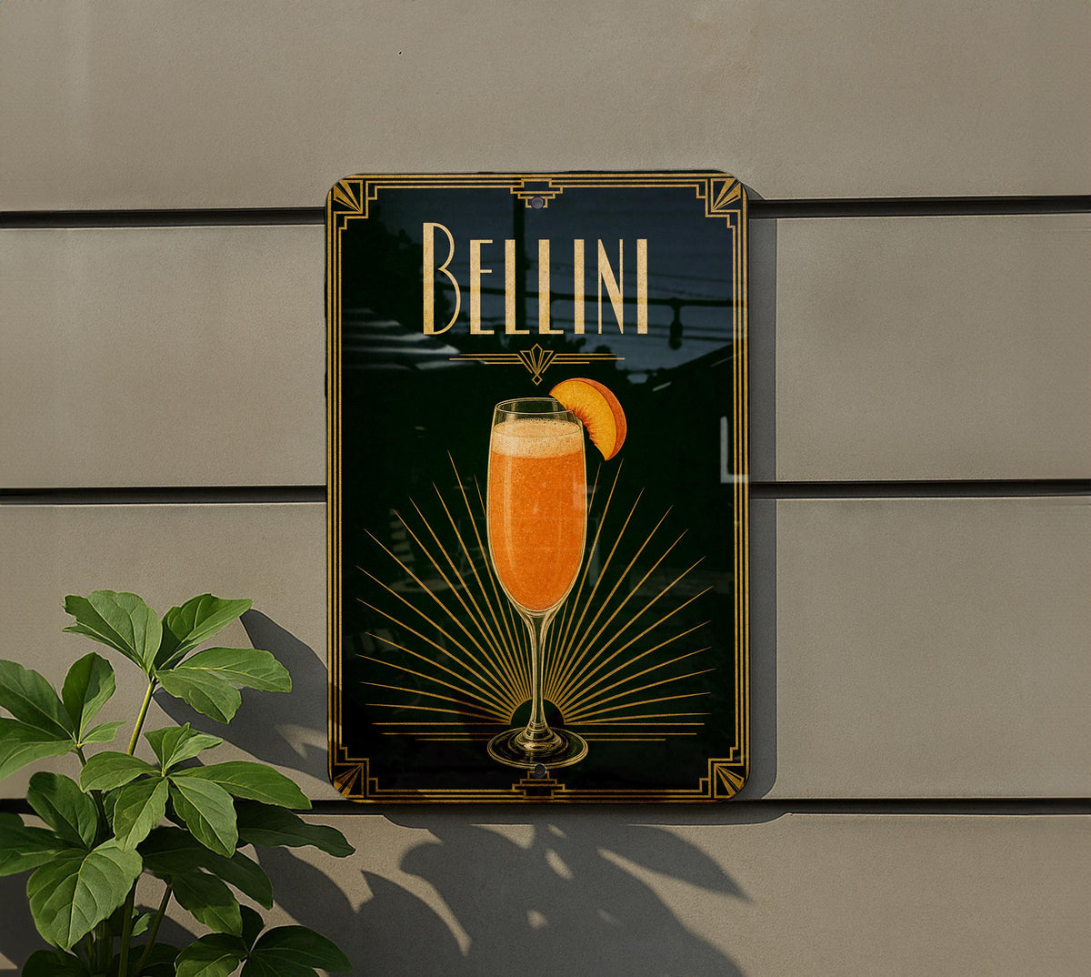 Bellini Cocktail Metal Sign, Vintage 1920s Art Deco Cocktail Poster Bar Decor, Peach Prosecco Aperitif Lounge Sign — photo 5